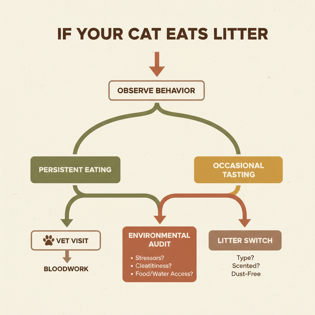 Action plan flowchart for cats eating litter