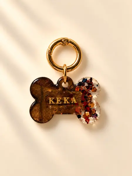 Placa Identificativa Lux Pet resina · Café con purpurina