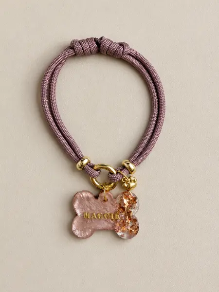Collar simple + Placa Identificativa Lux Pet resina · Oro Rosa