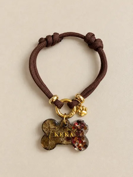 Collar simple + Placa Identificativa Lux Pet resina · Café con purpurina