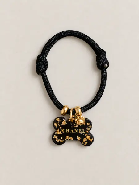 Collar simple + Placa Identificativa Lux Pet resina · Negro con pan de oro encapsulado