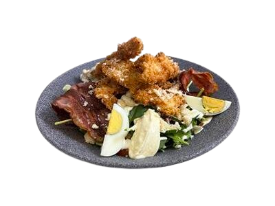 Cezarjev solatni krožnik z ocvrtim piščancem (panko)