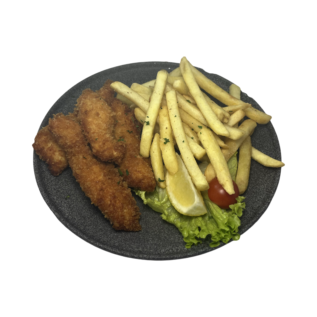 Piščančji trakci v panko drobtinah s pomfrijem