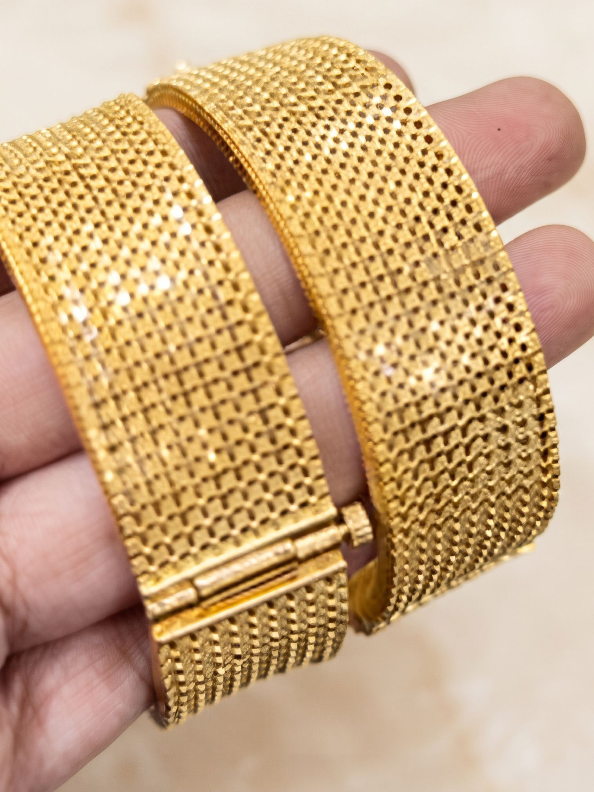 Traditional Gold-Plated Mesh Designer Kada Bangles