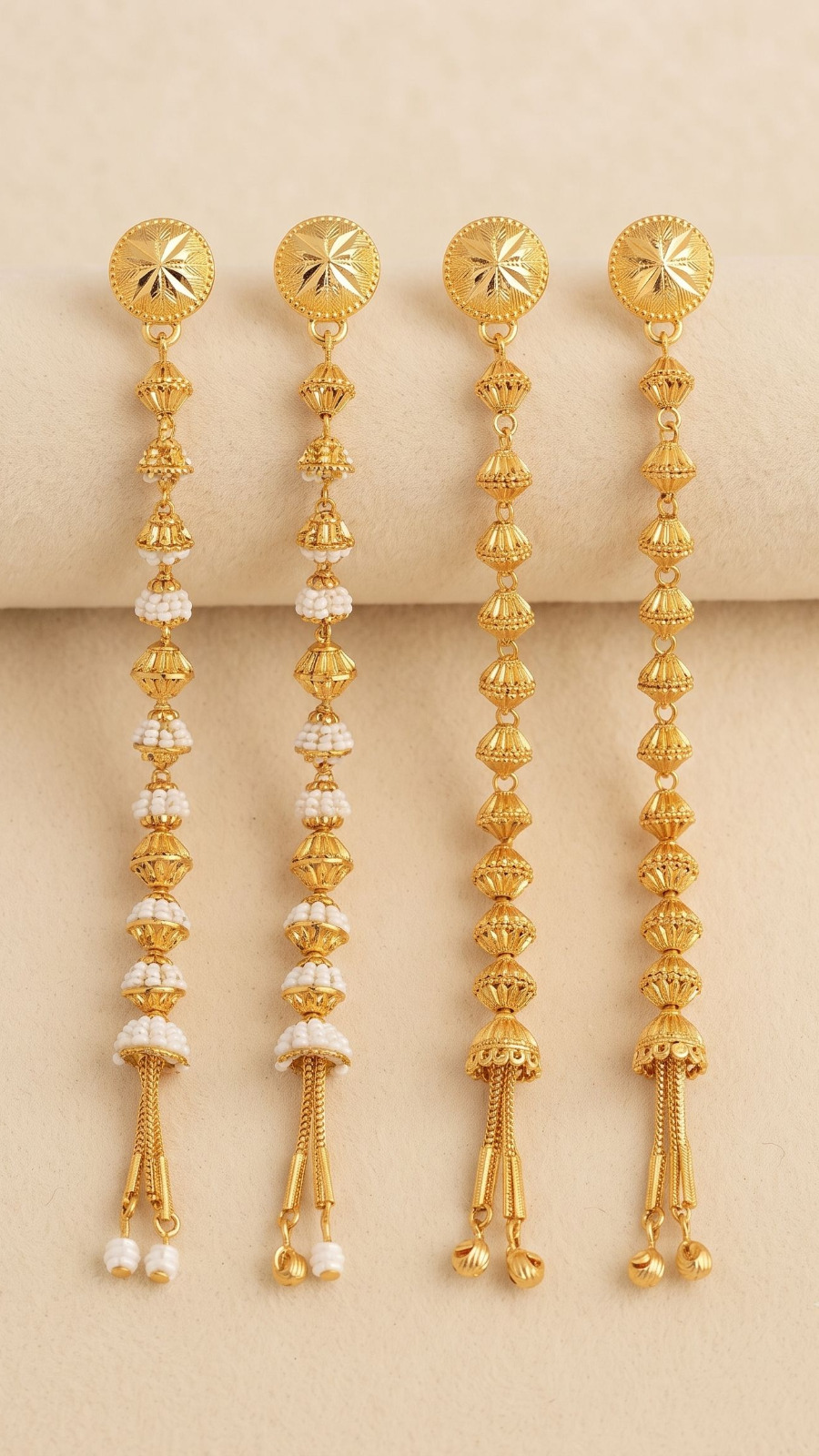 Gold-Plated Long Cascading Beaded Latkan Earrings