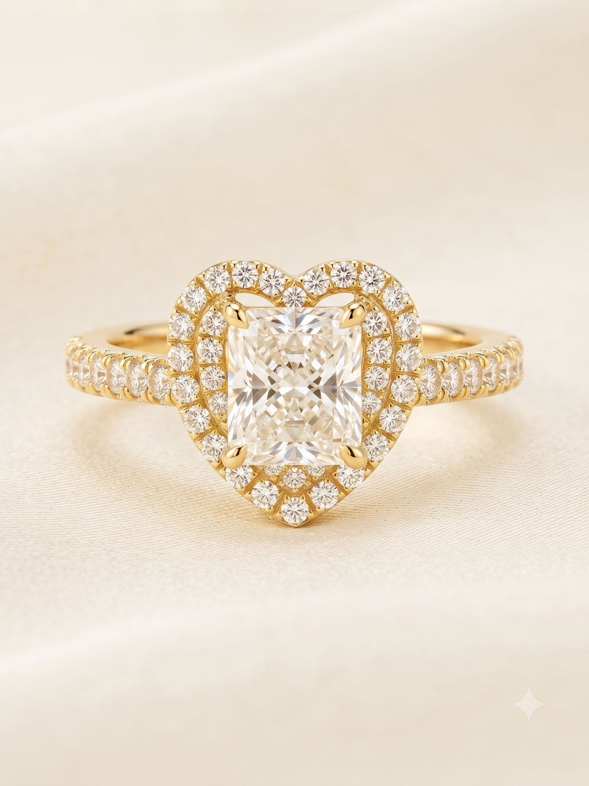 Radiant-Cut Center Stone with Heart-Shaped Ring