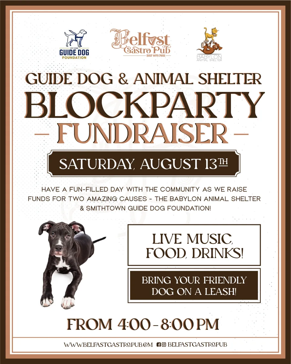 Flyer or image for GUIDE DOG AND ANIMAL SHELTER BLOCK PARTY