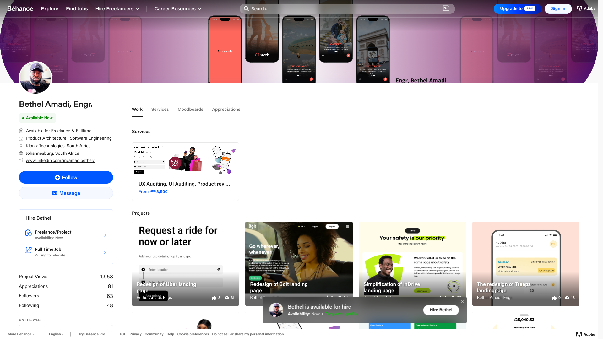 Bethel Amadi's Software Engineer portfolio preview