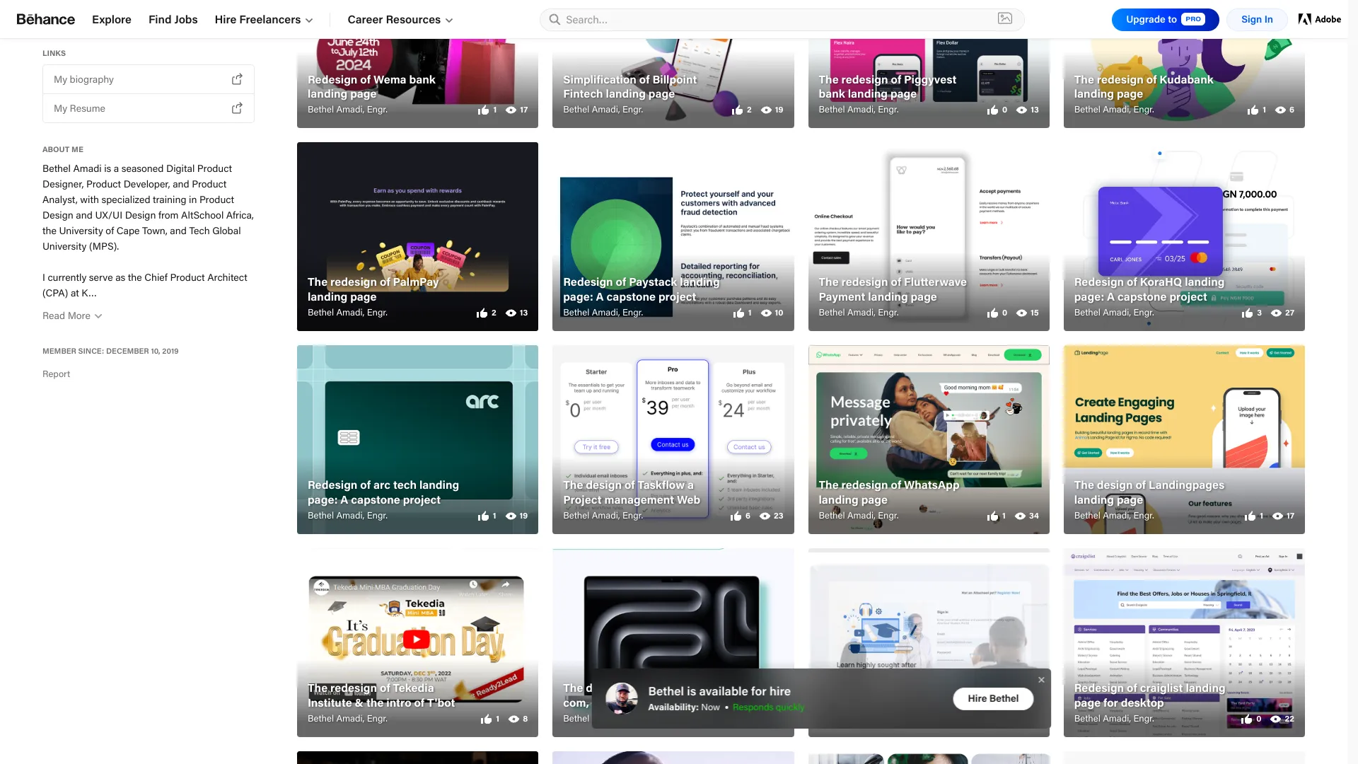 screenshot of more of Bethel Amadi's portfolio and their work