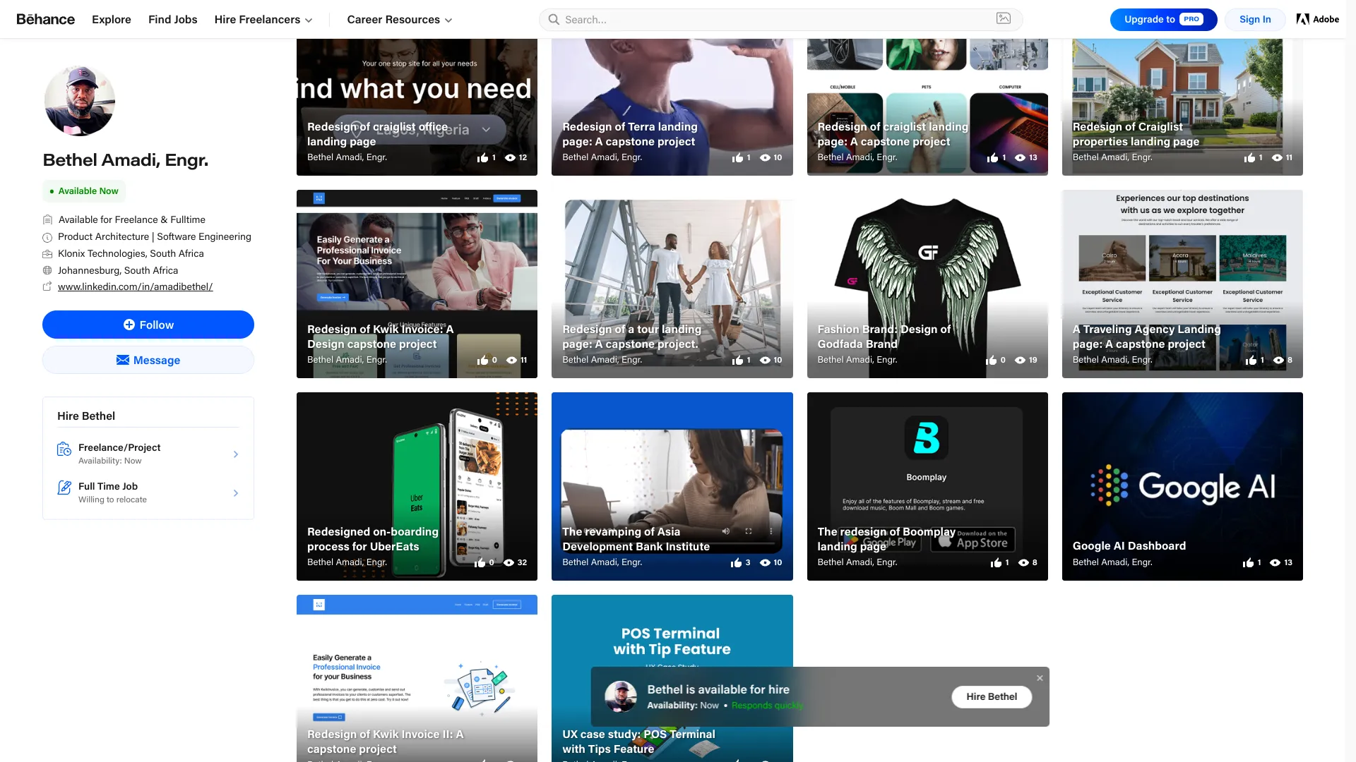 screenshot of more of Bethel Amadi's portfolio and their work
