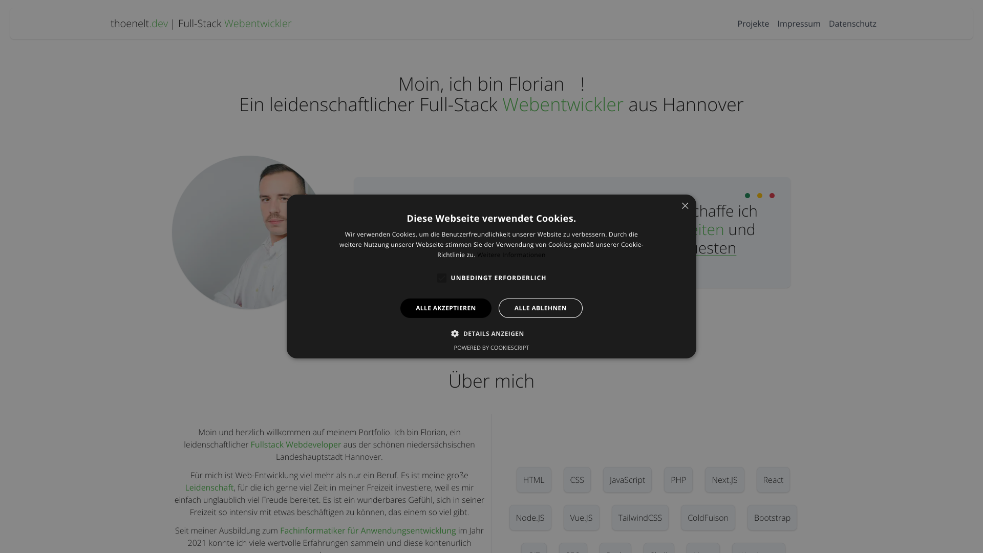 Florian Thönelt's Web Developer portfolio screenshot