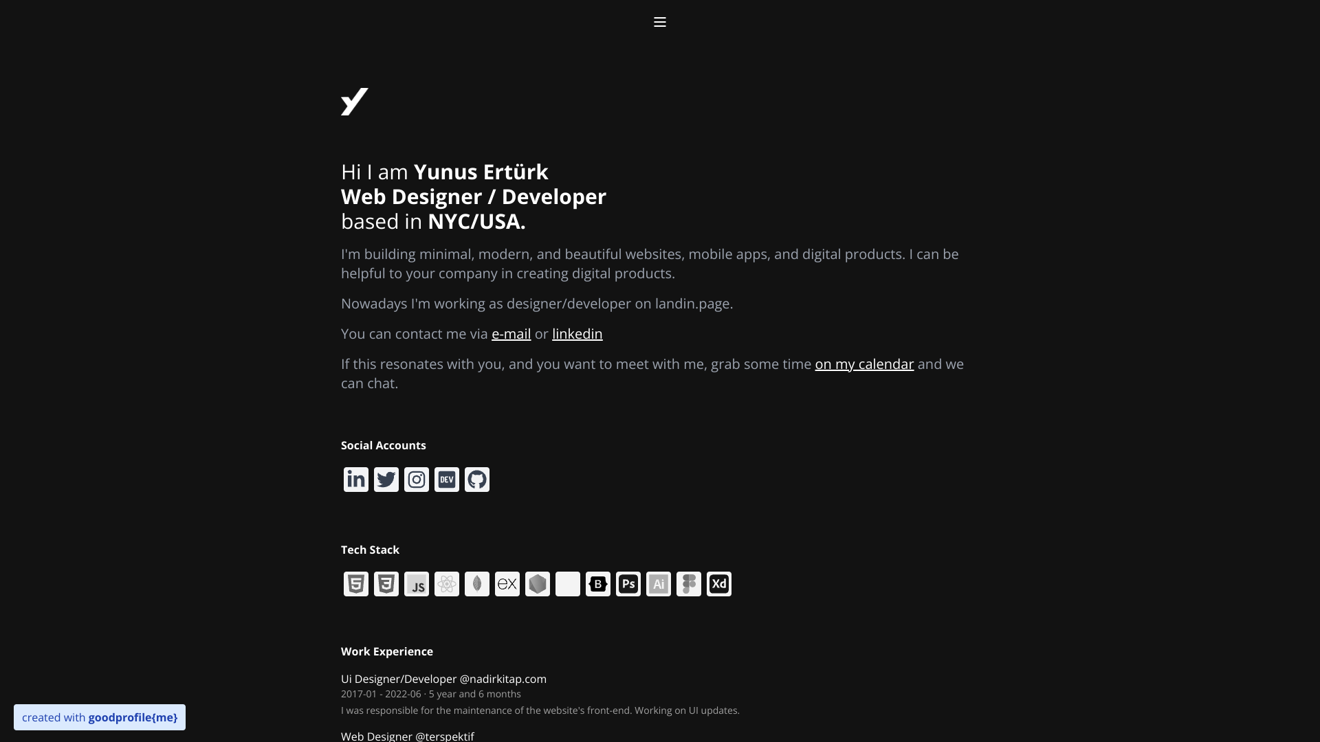 yunus erturk's Web Developer portfolio screenshot