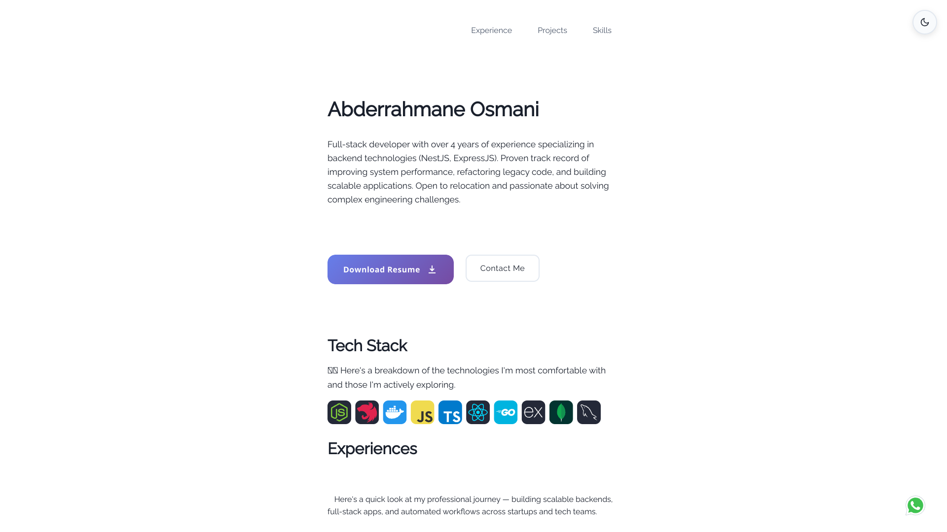 abderrahmane osmani's Full Stack Developer portfolio screenshot