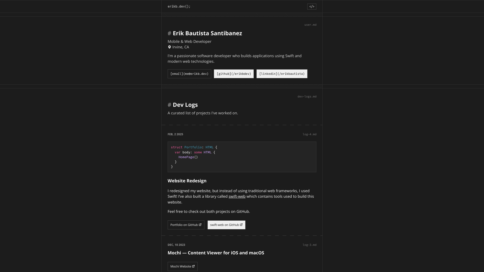 Erik Bautista Santibanez's Software Engineer portfolio screenshot