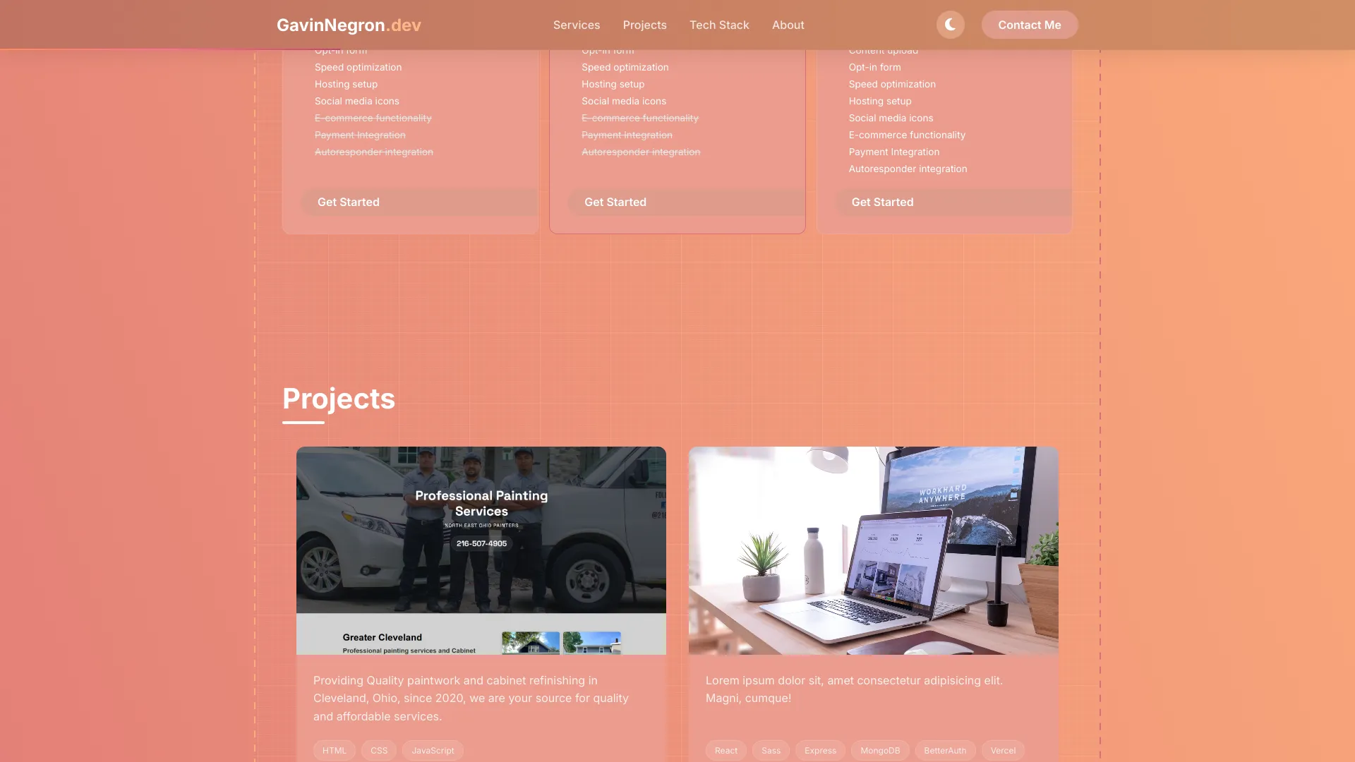 screenshot of more of Gavin Negron's portfolio and their work