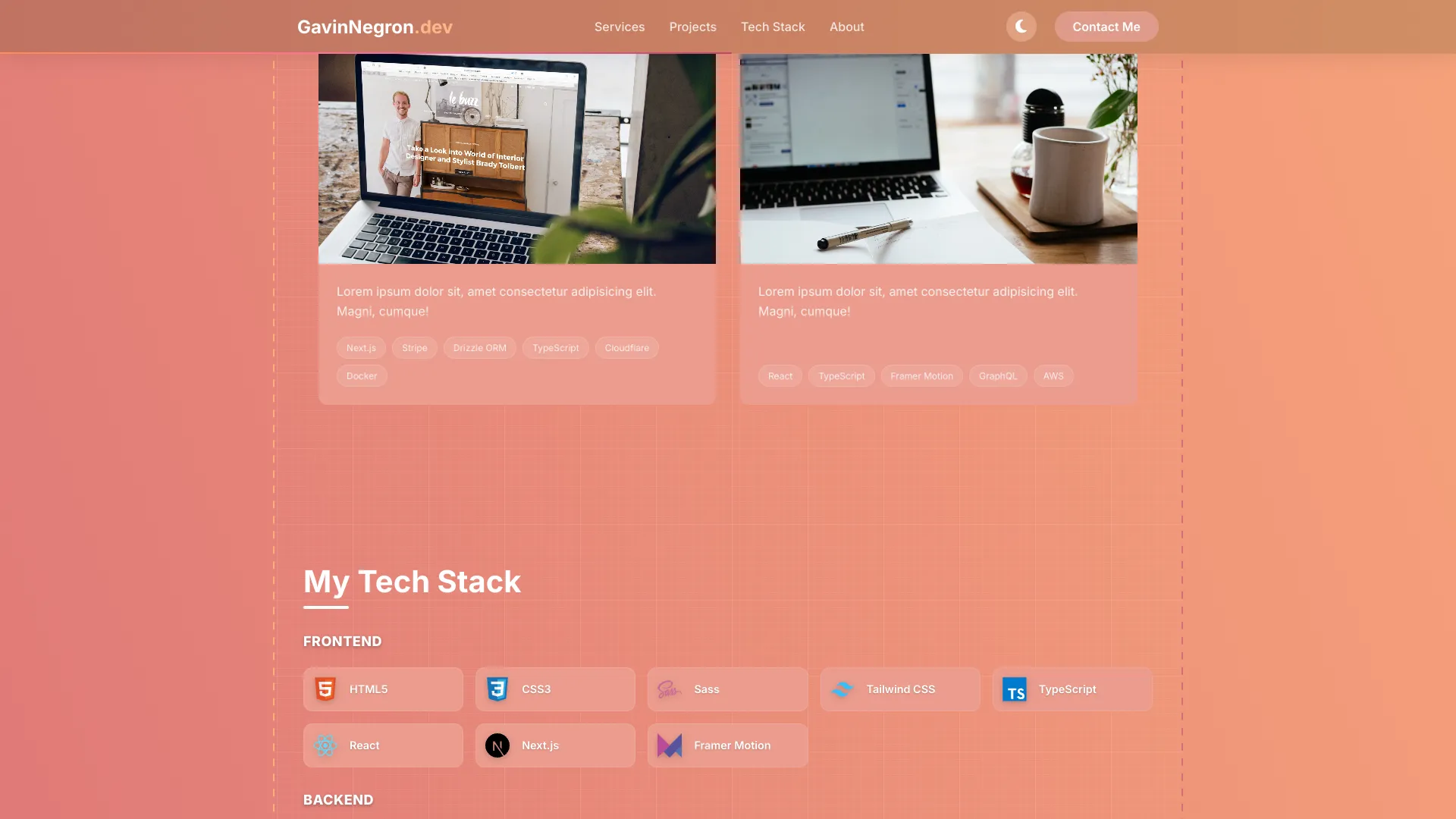screenshot of more of Gavin Negron's portfolio and their work
