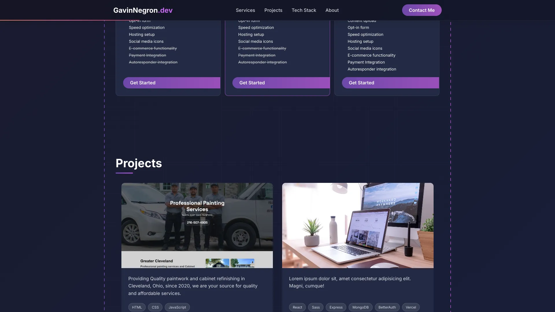 screenshot of more of Gavin Negron's portfolio and their work