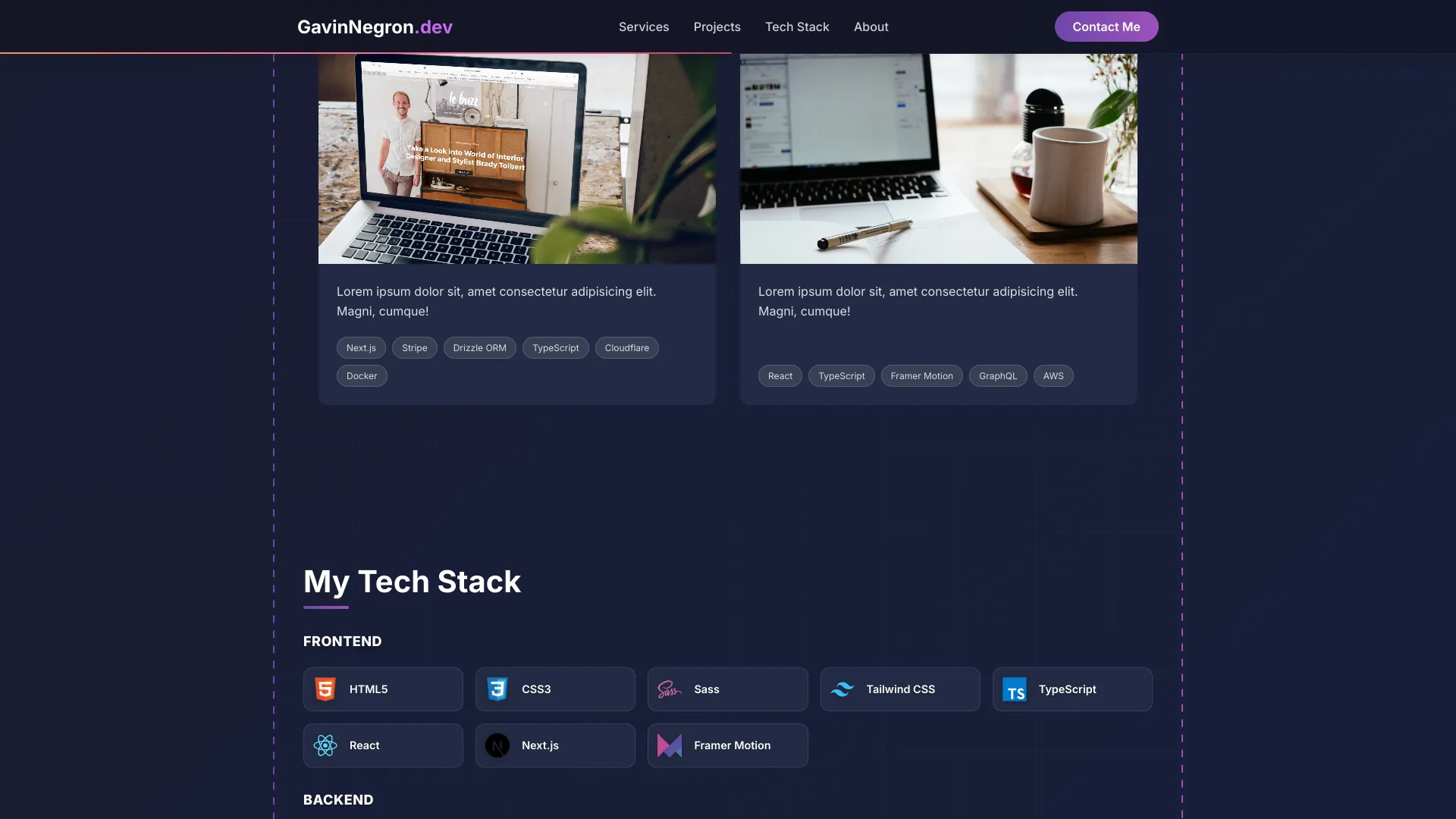 screenshot of more of Gavin Negron's portfolio and their work