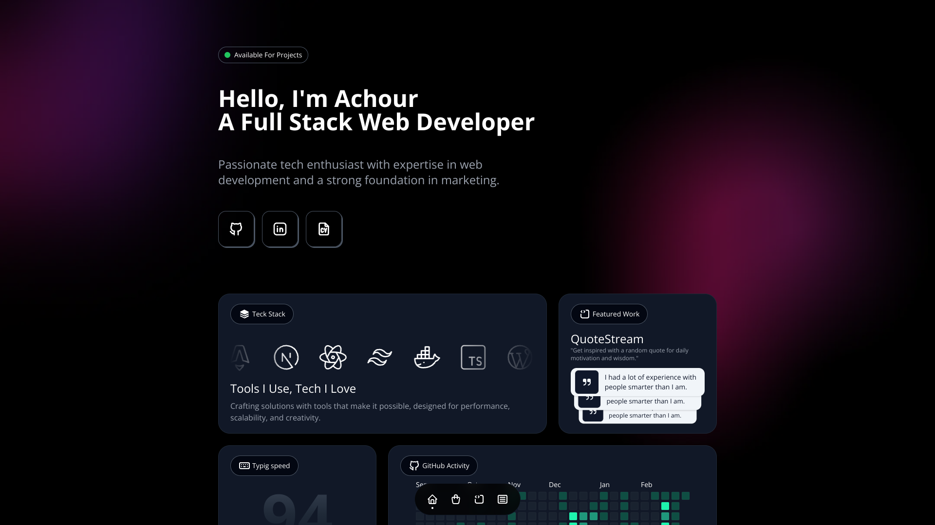 Achour Meguenni's Full Stack Developer portfolio preview