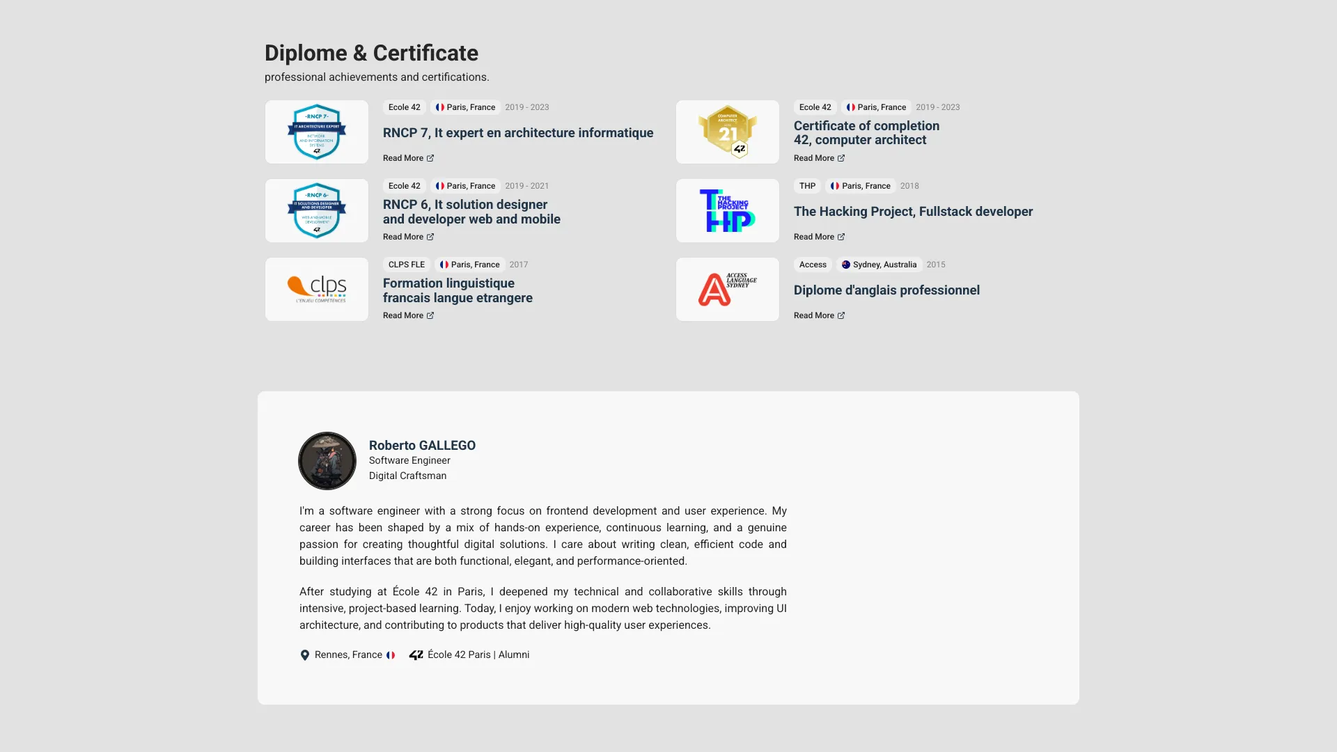screenshot of more of Roberto Gallego's portfolio and their work