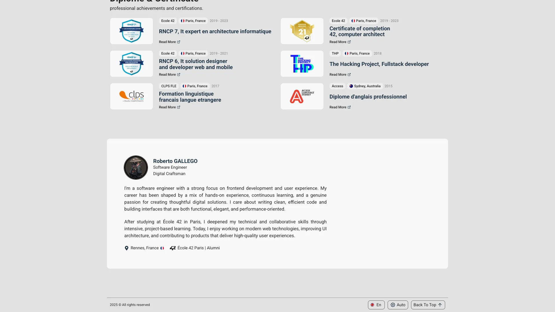 screenshot of more of Roberto Gallego's portfolio and their work