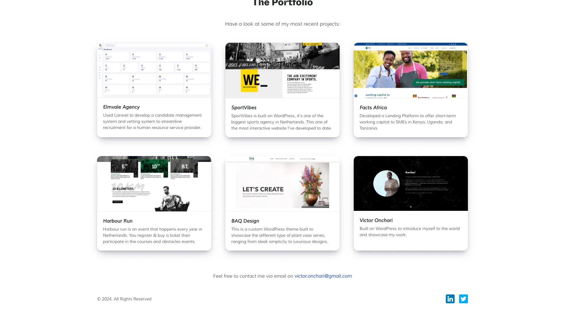screenshot of more of Victor Onchari's portfolio and their work