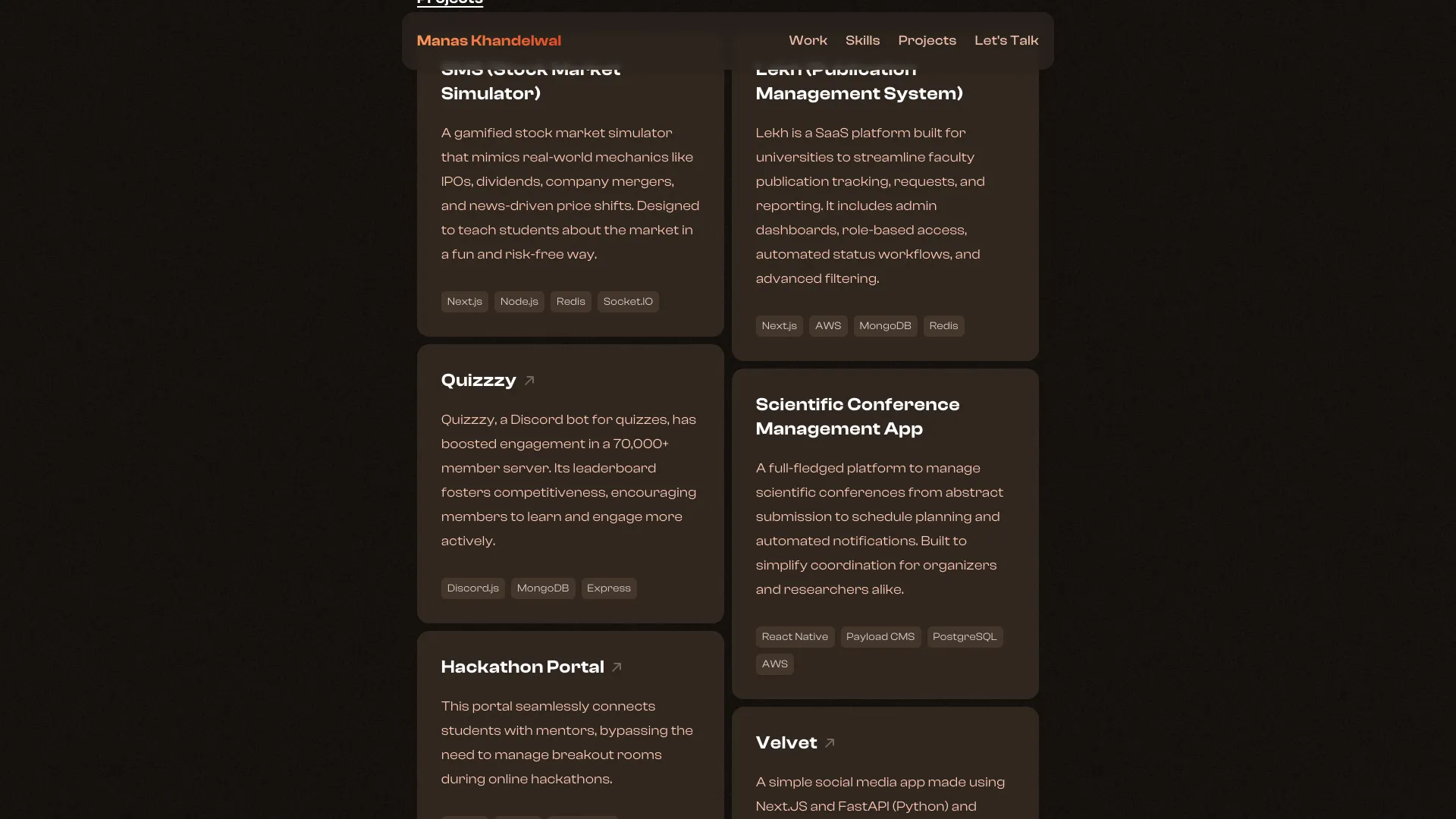 screenshot of more of Manas Khandelwal's portfolio and their work