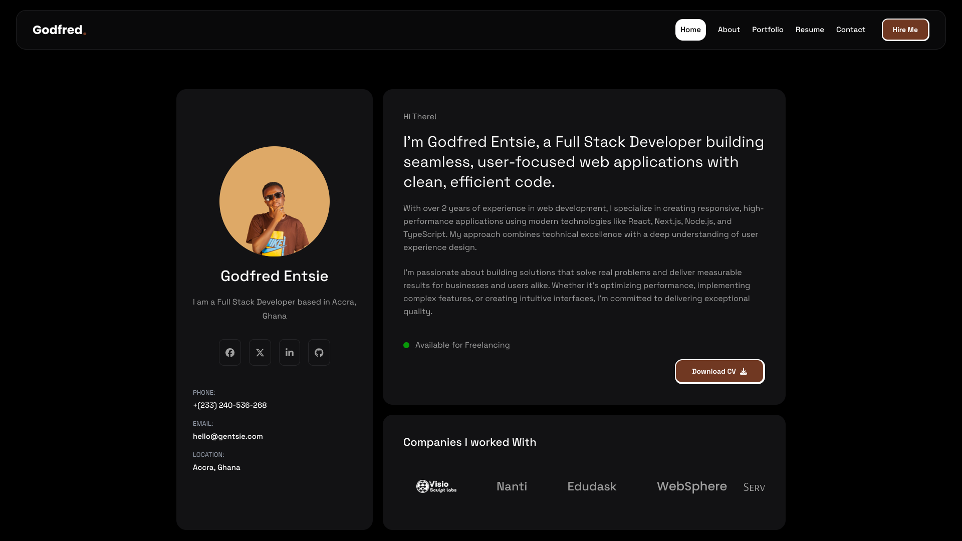 Godfred Entsie 's Full Stack Developer portfolio screenshot