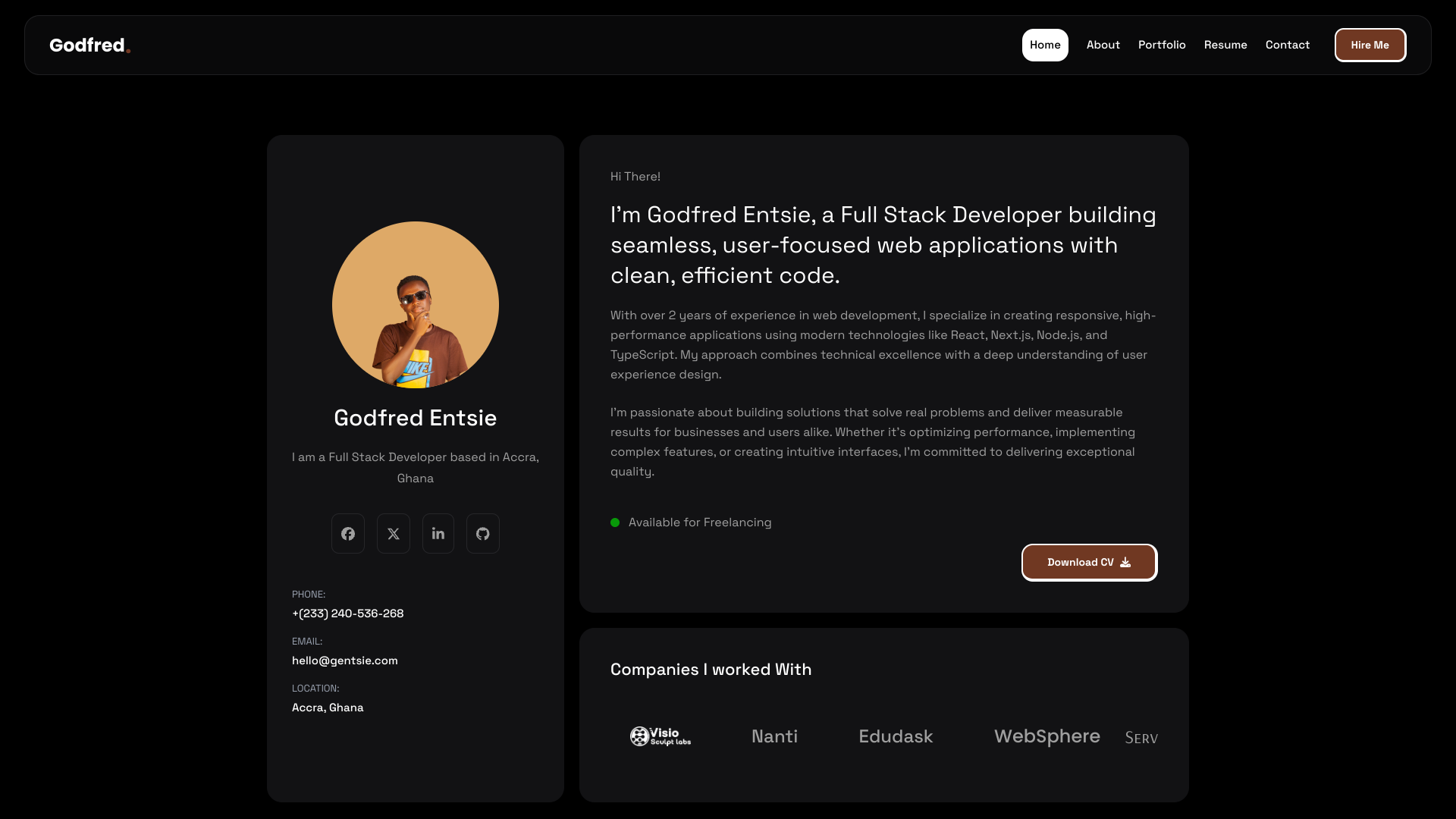 Godfred  Entsie 's Full Stack Developer portfolio preview