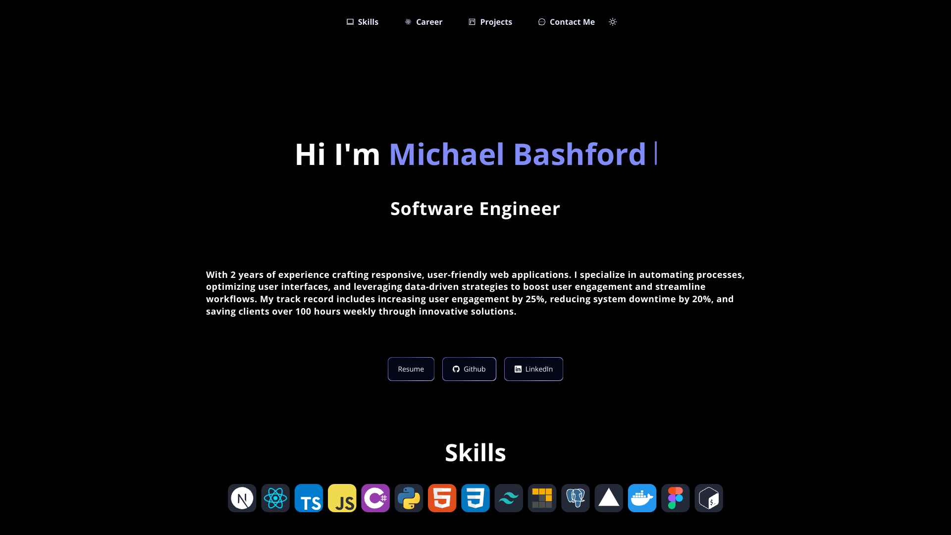 Michael Bashford's Full Stack Developer portfolio preview