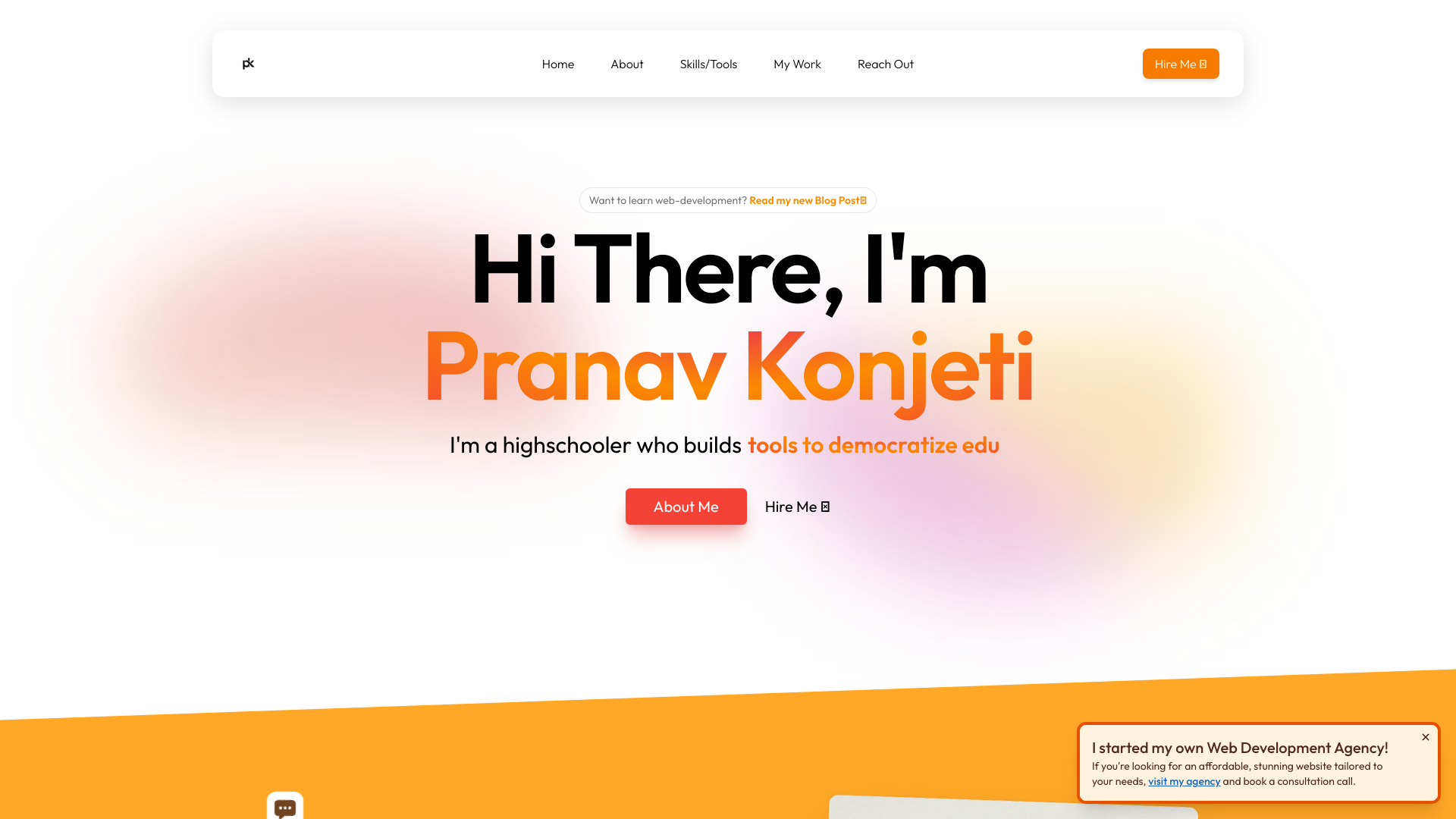 Pranav Konjeti's Full Stack Developer portfolio screenshot
