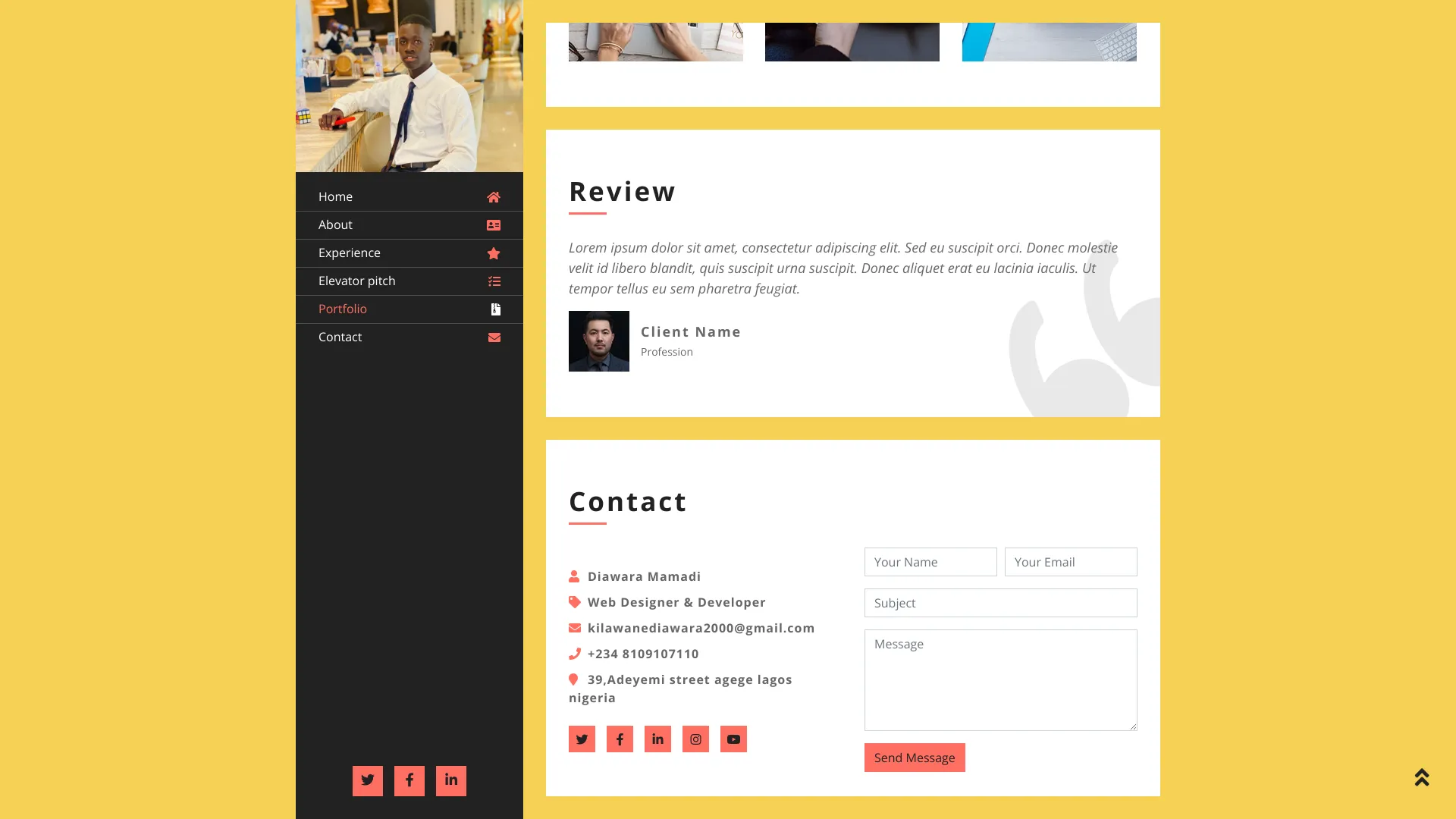 screenshot of more of mamadi diawara's portfolio and their work