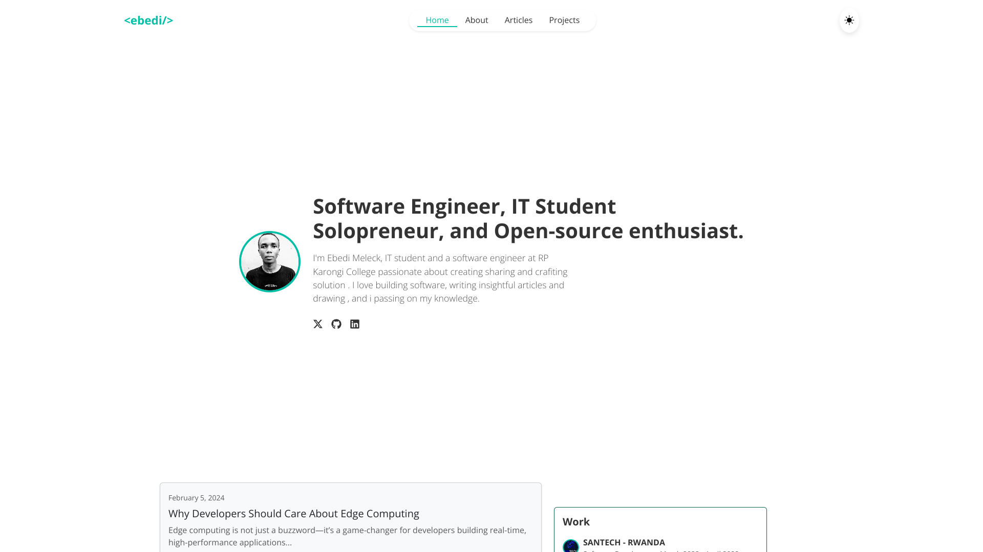 ITUZE Agacyo Ebed Meleck's Software Engineer portfolio screenshot