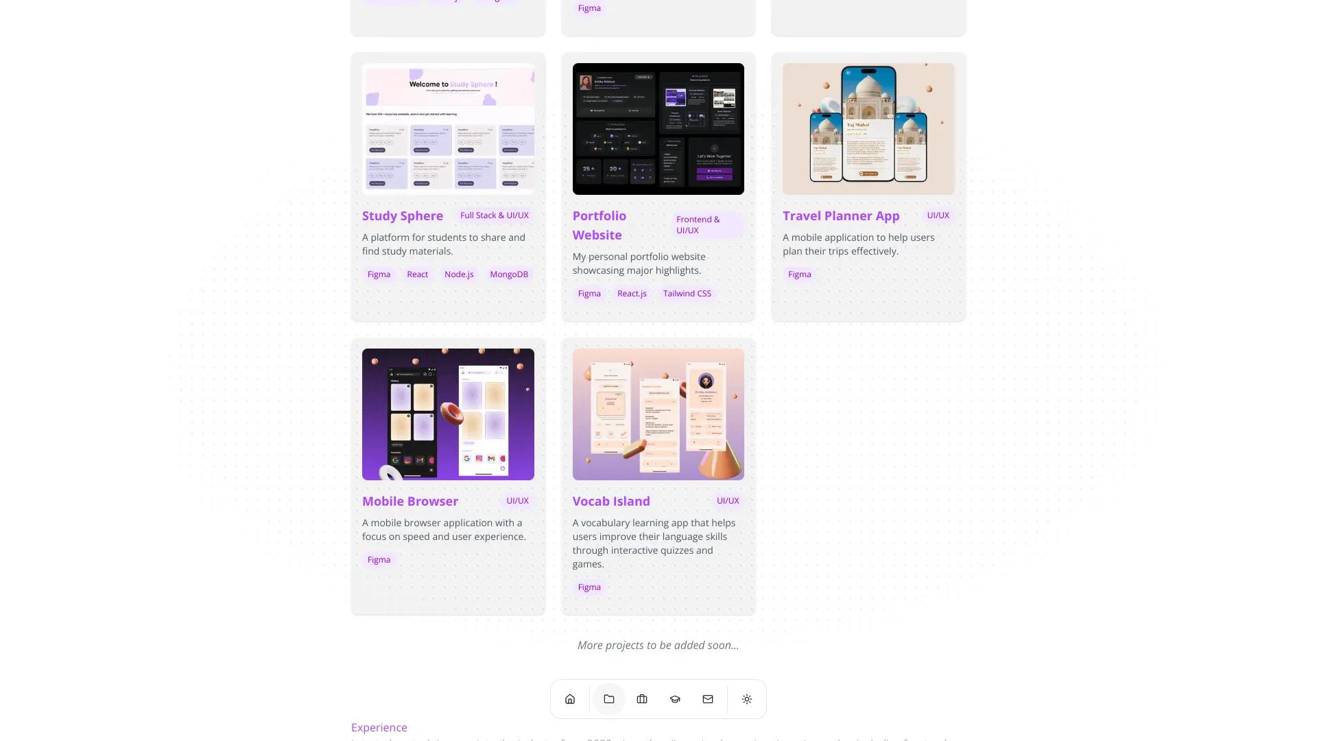screenshot of more of Kritika Adhikari's portfolio and their work