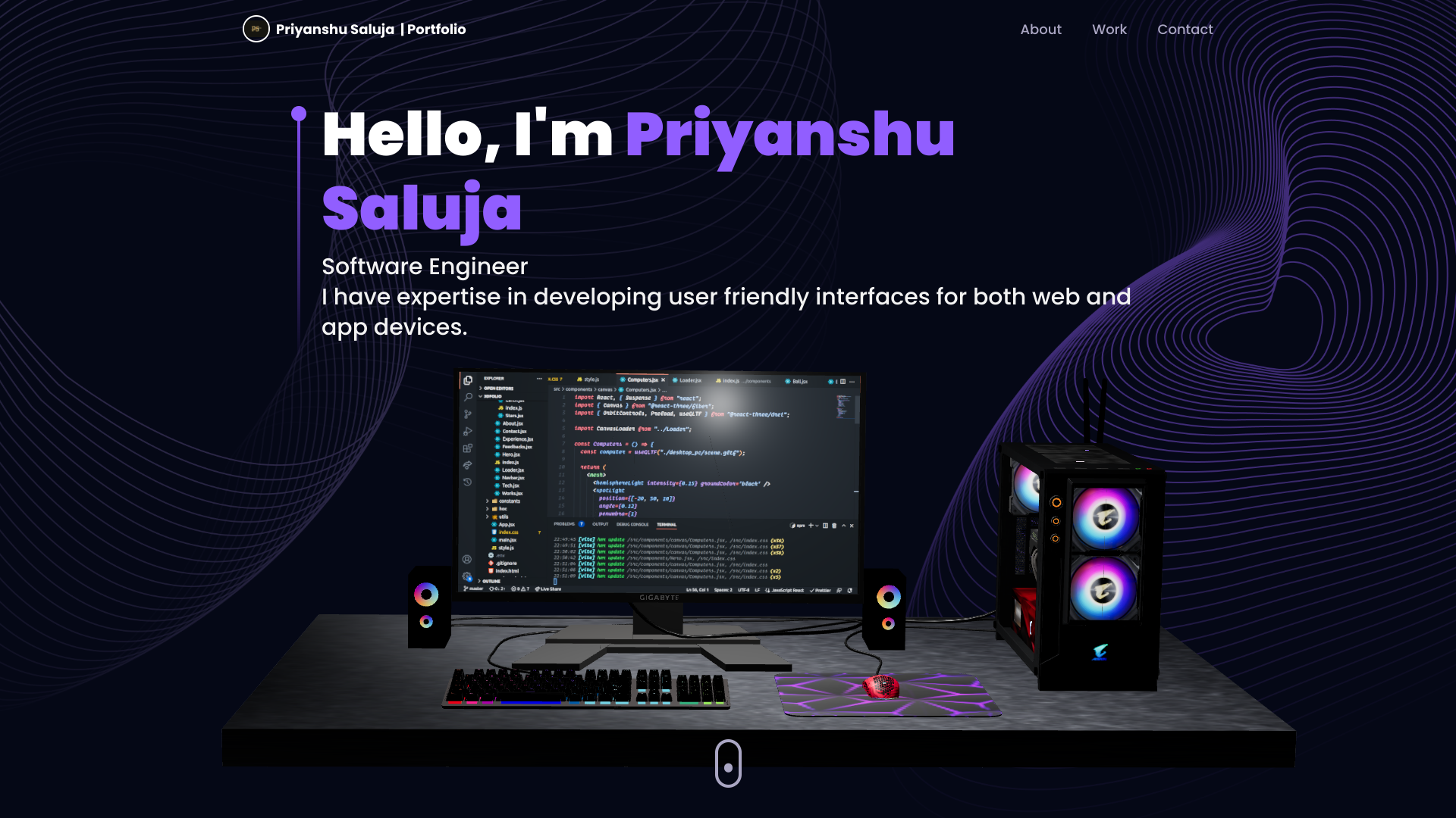 Priyanshu Saluja 's Software Engineer portfolio screenshot