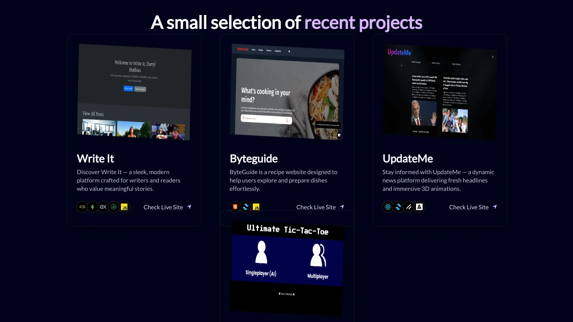screenshot of more of Darryl Mathias's portfolio and their work