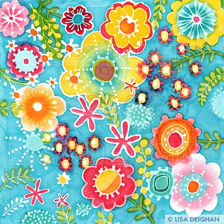 Bright Bold Floral On Blue