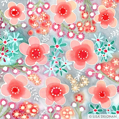 Peachy Pink Grey Floral