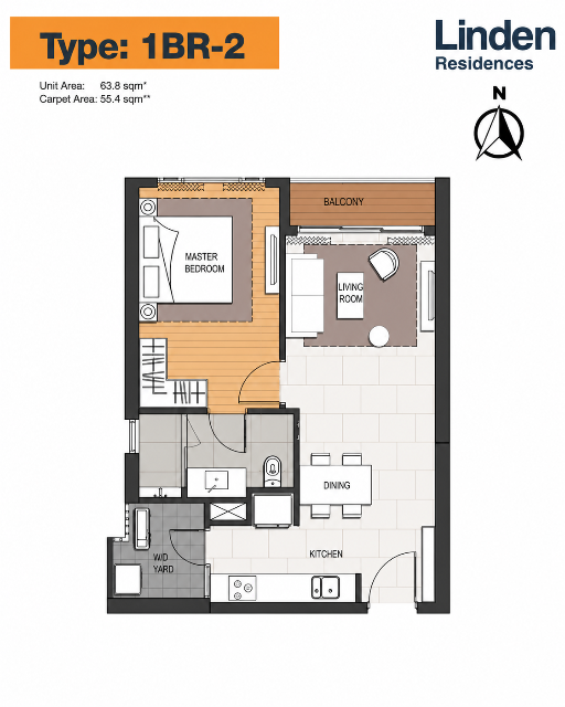 Empire City - Layout điển hình 1 phòng ngủ Linden Residences floor plan / Empire City - Typical 1 bedroom layout Linden Residences - sơ đồ mặt bằng