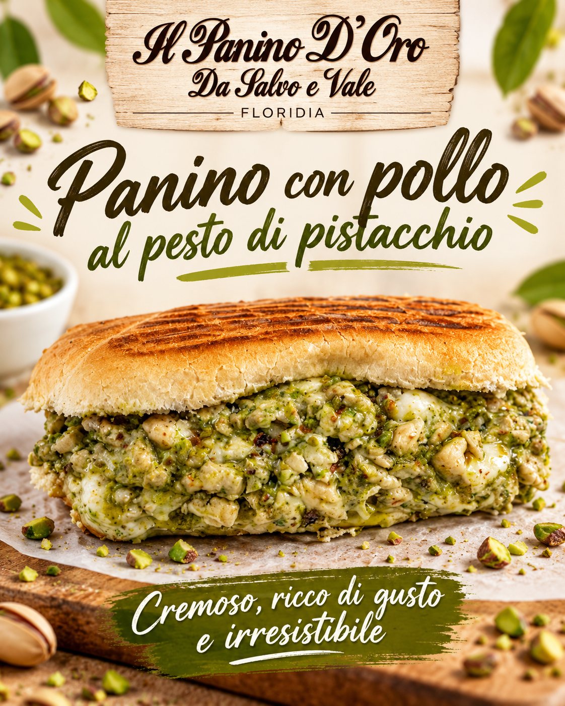 🥪💚 **PANINO CON POLLO AL PESTO DI PISTACCHIO – IL PANINO D'ORO DA SALVO E VALE | FLORIDIA (SR)*