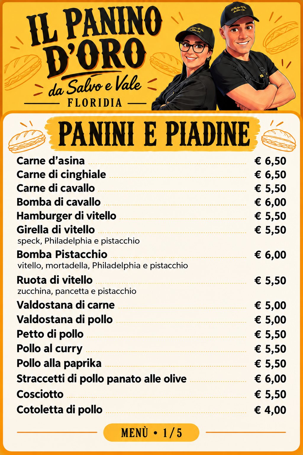 Il Panino d’Oro da Salvo e Vale a Floridia: il menù completo