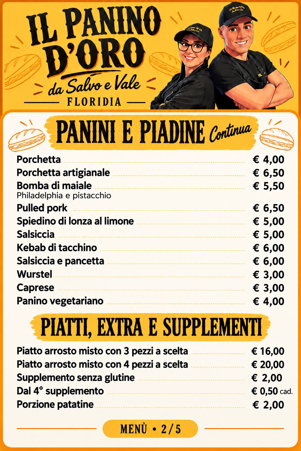 Il Panino d’Oro da Salvo e Vale a Floridia: il menù completo