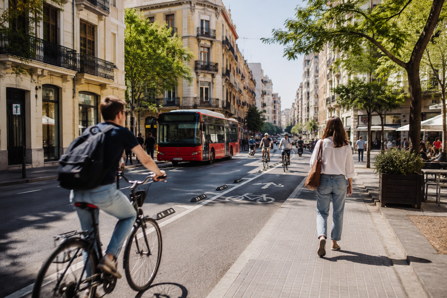 Edificios residenciales y comercios en Ruzafa, uno de los barrios más populares para alquilar vivienda en Valencia.
