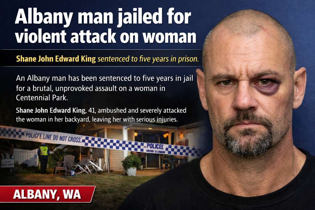 Shane John Edward King: Albany man jailed for violent, unprovoked attack on woman in Centennial Park backyard