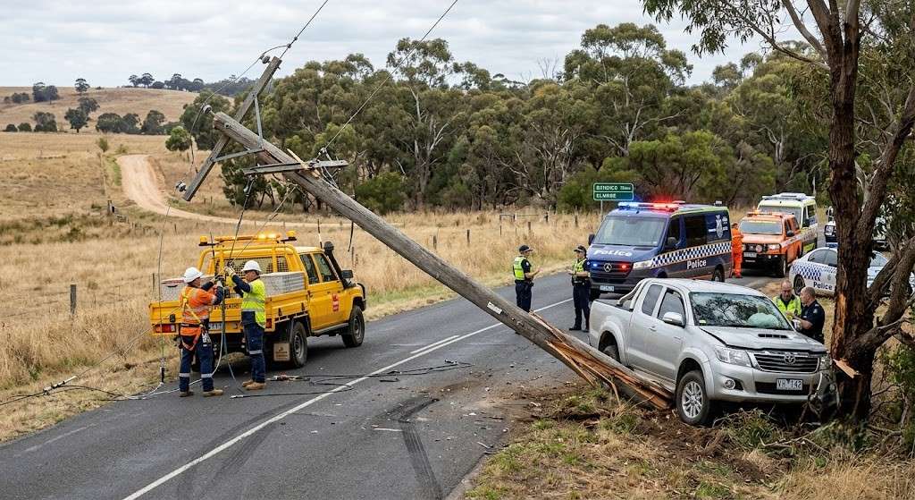 Vehicle Crashes Into Power Pole North of Bendigo
