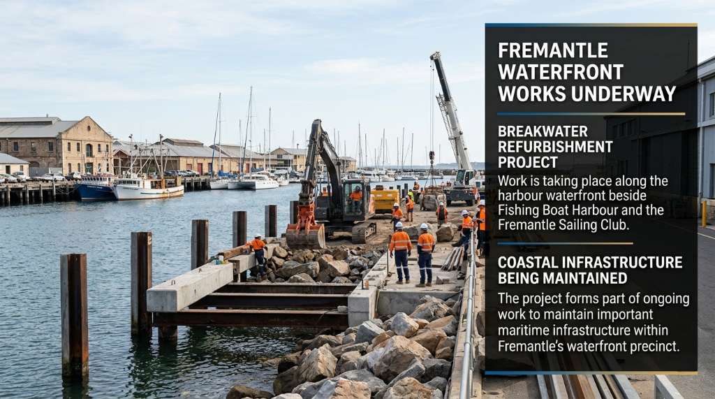Fremantle Breakwater Refurbishment Works Underway Near Fishing Boat Harbour