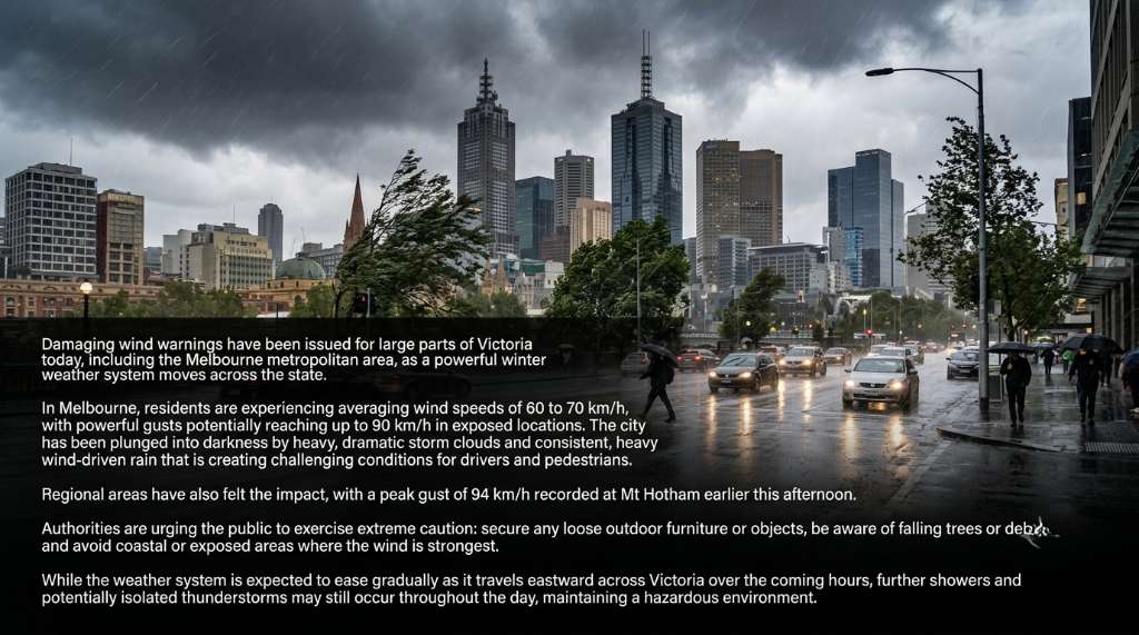 Damaging Winds Sweep Melbourne as Strong Gusts Hit Victoria
