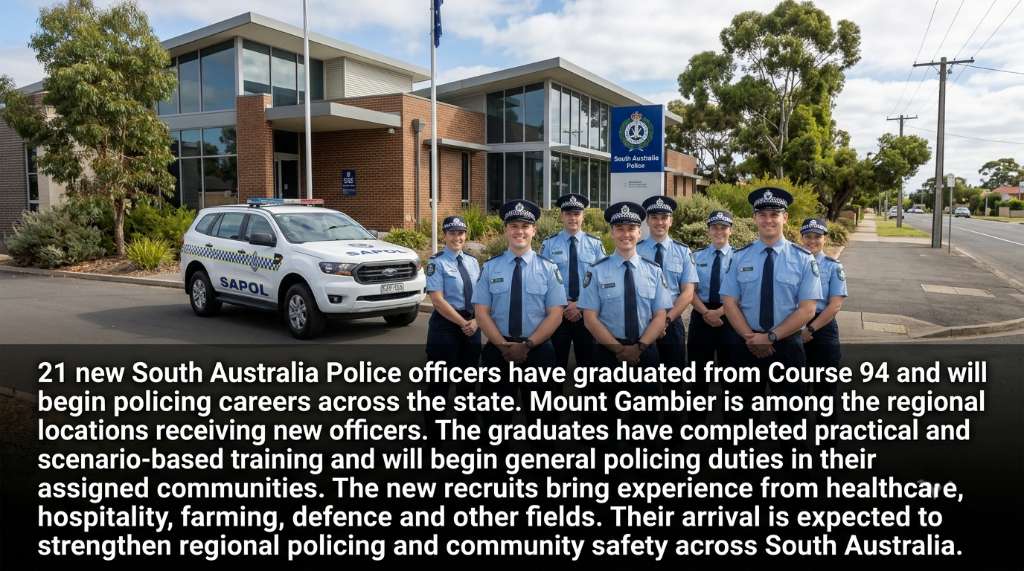 21 New Police Officers to Join Regional South Australia, Including Mount Gambier