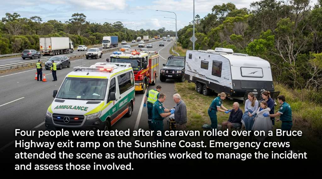 Four Treated After Caravan Rolls Over on Bruce Highway