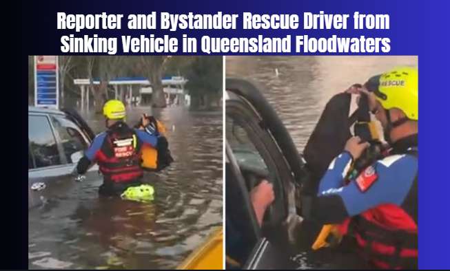Reporter and Bystander Rescue Driver from Sinking Vehicle in Queensland Floodwaters